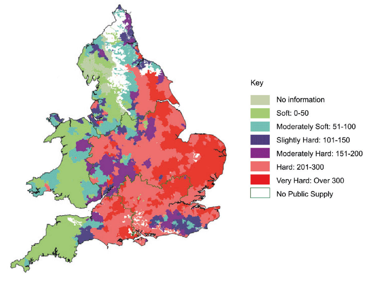 Halcyan Water Conditioners map indicating hard water areas